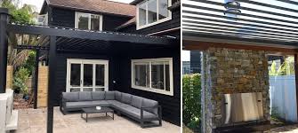 The stain or oil should be brushed on at the same direction of the wood grain to ensure full coverage. Louver Roofs Auckland Pergola Louvers East West Auckland