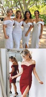 Tight Off Shoulder Bridesmaid Dresses Split Simple Formal Wedding Party Dresses Simple Formal Dresses Bridesmaid Dresses Simple Dresses
