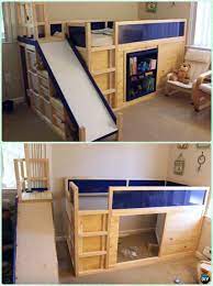 A loft bed with a desk is a welcome addition to a kid's or guest room. Diy Side Slide Bed Playhouse Instructions Diy Kids Bunk Bed Free Plans Furniture Kids Bunk Beds Bunk Bed Plans Bunk Bed With Slide