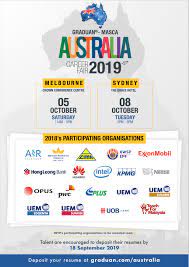 Wednesday april 10th 2019 at 16:00 to 19:00. Graduan Masca Australia Career Fair 2019