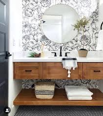 Black And White Floral Wallpaper Bathroom Black And White Floral Wallpaper Elevates A Small Bathroom With Abundant Personality And Visual Intrigue Home Decor Bathroom Decor Bathroom Inspiration