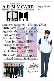 It is a great name that has a meaning of 'grace'. Bts Army Learn Korean Who Want S Army Card Fill Up The Following And Pm To Our Page Your Name Nickname Birthdate Age Gender Bias Wrecker Bias Name Army Since
