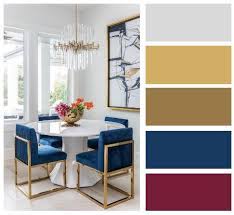 Relaxing dining room design ideas to create a dining oasis. Color Palette Dining Room Interior Blue And Gold Color Color Balance Interior Color Ideas Interior Color Schemes Colourful Living Room Decor Home Decor