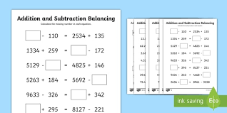 An answer key is provided. Uks2 Addition And Subtraction Balancing Equations Differentiated Worksheet