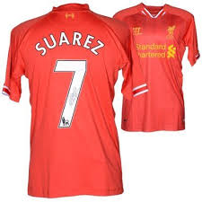 Official liverpool home soccer jersey with salah printed on the back all in official premier league letters and numbers. Luis Suarez Liverpool F C Autographed Home Red Back Jersey Luis Suarez Liverpool Luis Suarez Liverpool