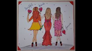 Drawing of three best friends girls and boys. Best Friends Drawing L Friendship Day Drawing L Drawing Of Three Beautiful Girls L Step By Step Youtube