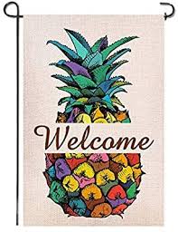 Amazon Com Shmbada Pineapple Welcome Double Sided Burlap Garden Flag Premium Material Seasonal Spring Sum Burlap Garden Flags Flag Decor Small Garden Flags