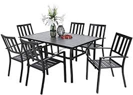 Our ashford dining set makes gathering for breakfast, lunch and dinner a pleasure. Amazon Com Phi Villa 7 Piece Outdoor Patio Dining Set Rectangular Metal Slatted Table With 1 57 Umbrella Hole 6 Metal Chairs For Deck Yard Garden Garden Outdoor