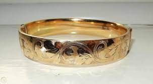 1884 victorian antique aesthetic 1/2 engraved floral design 925 silver bangle. Vintage 9ct Rolled Gold Bangle Engraved Floral Hinged Bangle B Ltd Gold Cuff 1783392001