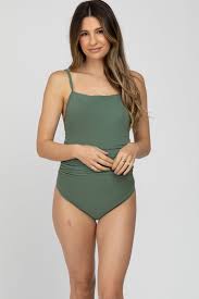 Olive Ribbed One-Piece Maternity Swimsuit – PinkBlush
