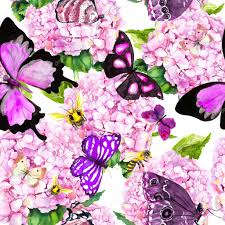Bright colorful swallowtail butterfly on a pink peony flower. Pink Hydrangea Flowers Butterflies And Bees Seamless Floral Pattern Watercolor 310856632 Larastock