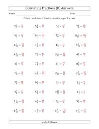 The Converting Mixed Fractions To Improper Fractions B Math Worksheet Page 2 Improper Fractions Fractions Mixed Fractions