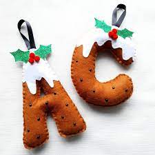 Personalised Christmas Pudding Hanging Letter 18cm Felt Initial Christmas Tree Decoration Childrens Bedroom Decor Stocking Filler In 2021 Felt Crafts Christmas Diy Felt Christmas Ornaments Felt Christmas Ornaments