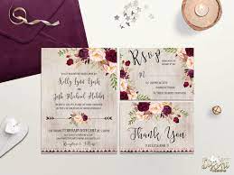 Burgundy Wedding Invitation Printable Rustic Wedding Etsy Blush Wedding Invitations Wedding Invitations Boho Burgundy Wedding Invitations