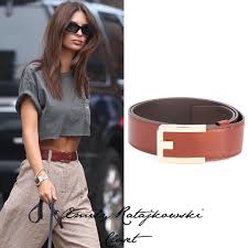 Prada Brown Buckled Belt Farfetch 440 Emily Ratajkowski Style Emily Ratajkowski How To Wear