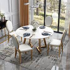 Modern rectangular dining table with faux carrera marble table top and metal legs. 51 Inch Round Dining Table Modern White Faux Marble Top Stainless Steel Gold Legs Round Dining Room Dining Table Marble Round Dining Table Modern