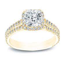 Yellow gold cushion cut engagement rings. Auriya 14k Gold 2 Ctw Cushion Cut Halo Diamond Wedding Ring Set Overstock 17963804