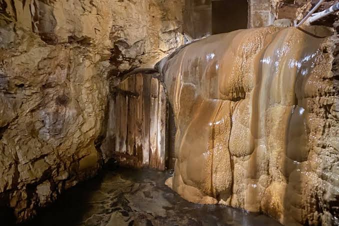 The natural underground vapor cave soaking pool at the Wiesbaden Hot Springs in Ouray Colorado