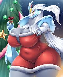 212168 - suggestive, alternate version, artist:mleonheart, fictional  species, hybrid, kyurem, legendary pokémon, white kyurem, anthro, nintendo,  pokémon, 2022, belly button, blushing, breasts, christmas, christmas tree,  clothes, conifer tree, costume ...