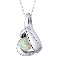 White Opal Sterling Silver Necklace, Chiseled Solitaire SP12092 |Peora.com