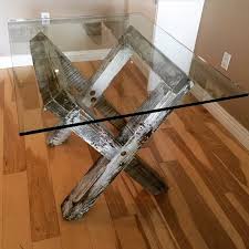 Reclaimed Trestle Base Dining Table With Glass By Jsreclaimedwood Tables De Cuisine En Verre Table A Manger En Verre Table Cuisine
