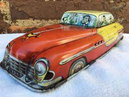 Vintage 1950 S Tin Lithograph Family Car Made In Western Germany Tin Toys Old Toys Toy Collection