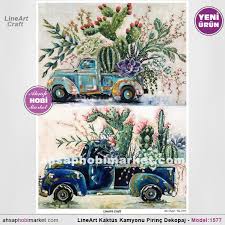Lineart Kaktus Kamyonu Pirinc Dekopaj Model 1577 Ahsap Hobi Market