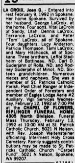 Obituary for JOAN G LACROIX