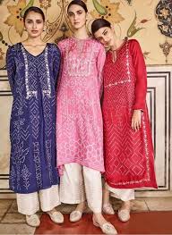 Beautiful Hand Crafted Bandhani Chanderi Silk Kurtas With Embroidery Embellishments Indian Outfits Kurta Designs Women Kurta Designs