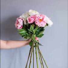 Artificial flower arrangement, teal peonies, lavender hydrangea, silver vase with rosettes, silk flower arrangement, silk floral arrangement. Faux Hydrangea And Peony Bouquet By Deluxe Blooms Notonthehighstreet Com