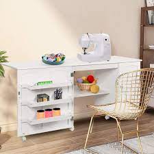Amazon Com Giantex Folding Sewing Table Multifunction Large Sewing Craft Cart With Storage Shelves And Lockable Sewing Table Folding Sewing Table Craft Table