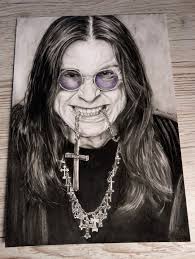 My A3 pencil portrait tribute to Ozzy Osbourne. I loved the character of  this image, and enjoyed the challenge of the hands, hair and glasses  reflection! It took around 25 hours to