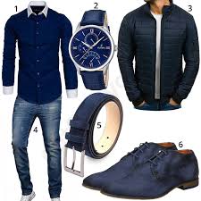 Dunkelblaues Business Outfit Mit Hemd Jeans Und Uhr Outfits4you De Herrenkleidung Business Outfit Herren Outfit