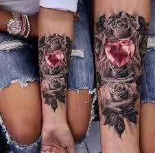 Black And White Heart And Rose Tattoo Designs Black And White Roses With A Red Diamond Heart In The Middle Tattoos Rose Tattoo Design Matching Tattoos