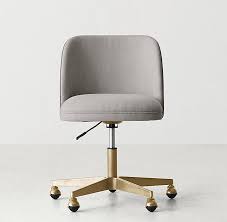 Gray Upholstered Antiqued Brass Casters Desk Chair
