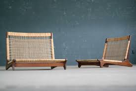 hans olsen pair of japanese style tatami chairs in teak and cane for bramin modular chair japanese chair balcony chairs