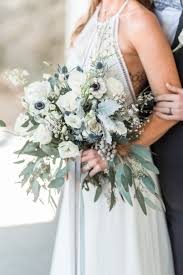 Natural Shades Of Blue And Gold Boho Wedding Inspiration Pretty Wedding Bouquet Boho Wedding Inspiration Greenery Wedding Bouquet