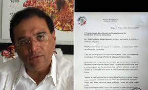 Presenta Benjamín Robles su carta de renuncia al PRD