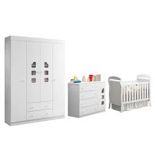 Dormitório Infantil Lívia Guarda Roupa, Cômoda e Berço Danny Branco
