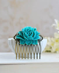 Large Teal Blue Flower Hair Comb Teal Wedding Hir Comb Bridal Hair Comb Bridesmaid Hair Comb Vintage In Flower Hair Comb Teal Blue Weddings Flowers In Hair