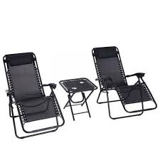 3 Piece Black Zero Gravity Textoline Steel Frame Chairs Table Garden Reclining Unbranded Reclining Sun Lounger