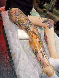 Tattoo Uploaded By Vincent Holy Tiger Tattoo Japanese Irezumi Leg Sleeve Koi Fish Foo Dog Peonies Full Leg Tattoos Japanese Leg Tattoo Leg Sleeve Tattoo