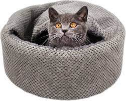 This bed features a bolster design—a comfortable and cozy style that's perfect for curling up and taking a long snooze. Amazon Com Winsterch Washable Warming Cat Bed House Round Soft Cat Beds Pet Sofa Kitten Bed Small Pet Beds Gray Pet Supplies