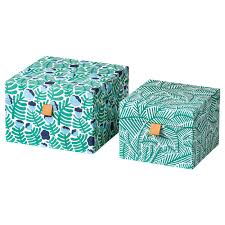 Lankmoj Decorative Box Set Of 2 Green Blue Floral Patterned Ikea In 2020 Decorative Boxes Desk Accessories Ikea