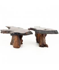 George Nakashima Style Mid Century Live Edge Side End Tables Pair