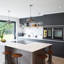 Black And White Kitchen Matt Modern Kitchen Installation In London Dark Grey Matt And Concrete Effect Small Modern Kitchens Modern Kitchen Dark Grey Kitchen