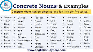 Https Englishstudyhere Com Nouns Concrete Nouns Examples Concrete Nouns Nouns English Study