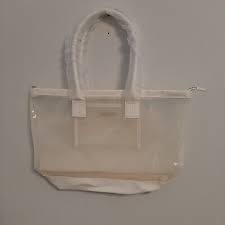 Neiman Marcus Clear Vinyl and Off White Zip Tote