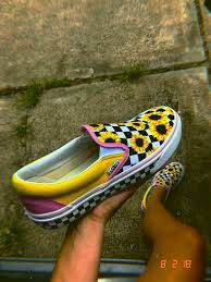 Black And White Checkered Vans With Sunflowers Checkered Sunflower Vans Shoes Custom Vans Shoes Aesthetic Shoes