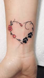 Paw print and heart beat tattoo. Heart With Flowers And Dog Paw Prints Ta Ttoo Done By Inkhouse 203 Tattoos For Daughters Tattoos Pawprint Tattoo